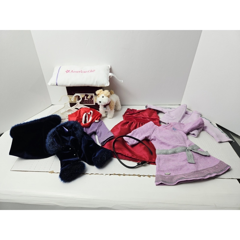American Girl doll clothing lot dress Rosy Red Twilight holiday + pillow + dog